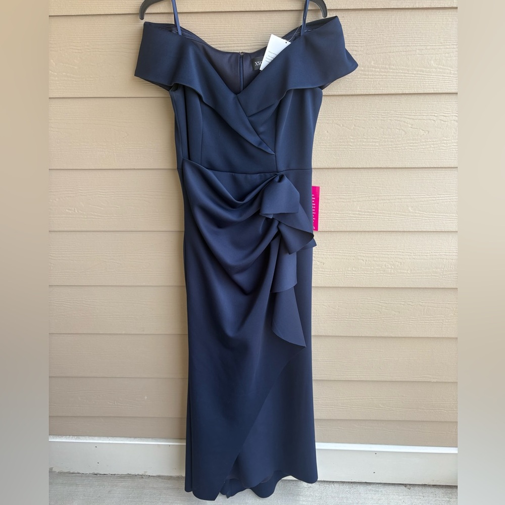 Xscape Asymmetrical Navy Dress